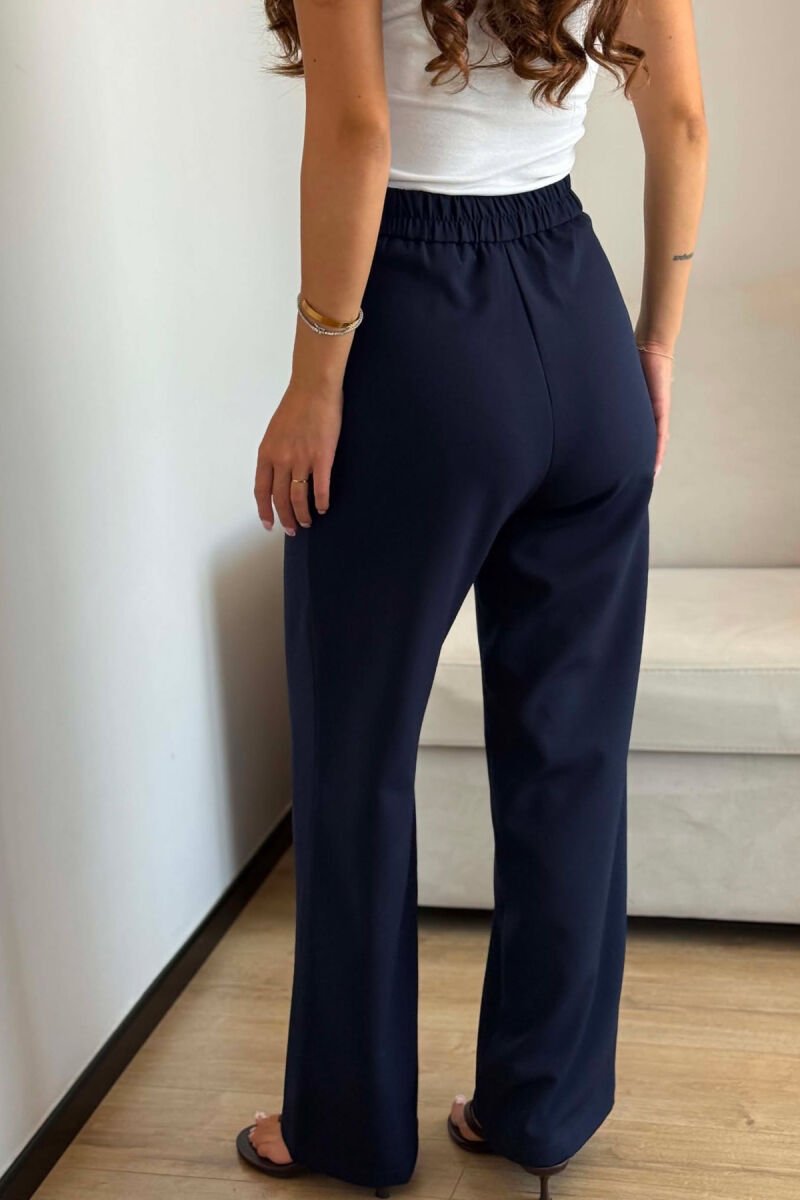 ONE COLOR SEMI ELASTIC WAIST WOMEN TROUSERS MIDNIGHT BLUE/BLU MESNATE - 3