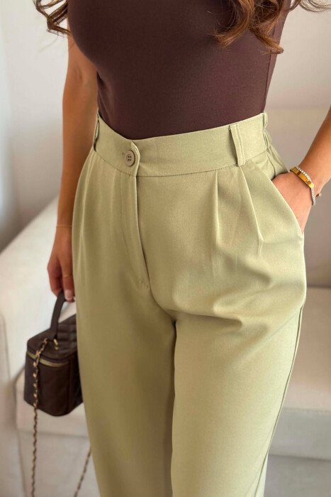 ONE COLOR SEMI ELASTIC WAIST WOMEN TROUSERS MINT/MENTE - 2