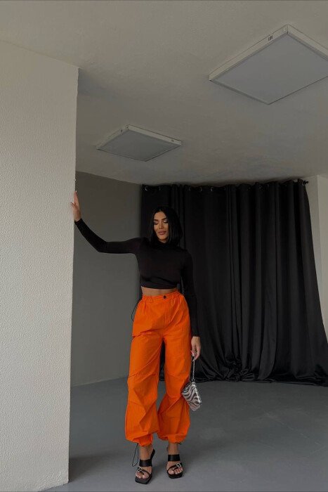 ONE COLOR SEMI ELASTIC WAIST WOMEN TROUSERS ORANGE/PORTOKALLI - 4