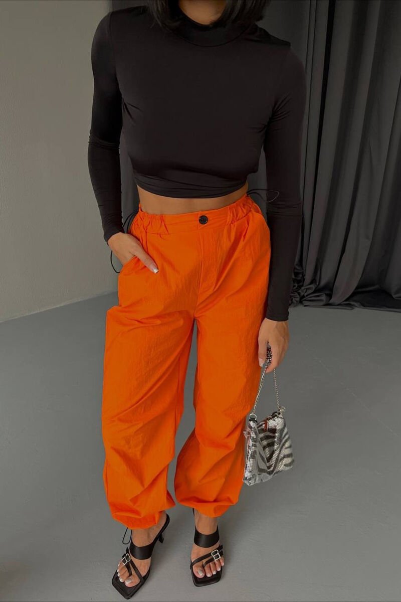ONE COLOR SEMI ELASTIC WAIST WOMEN TROUSERS ORANGE/PORTOKALLI - 5