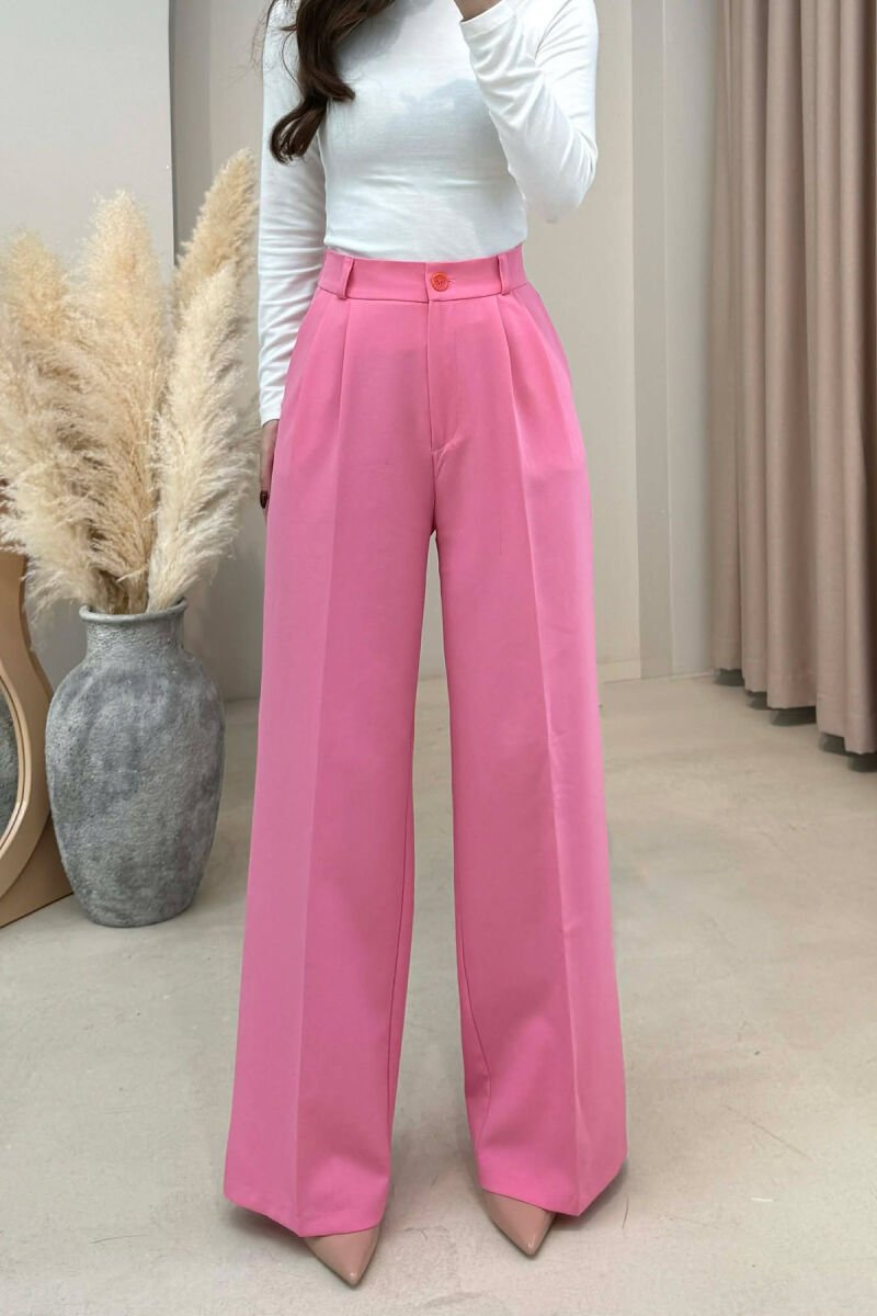 ONE COLOR SEMI ELASTIC WAIST WOMEN TROUSERS PINK/ROZE - 1