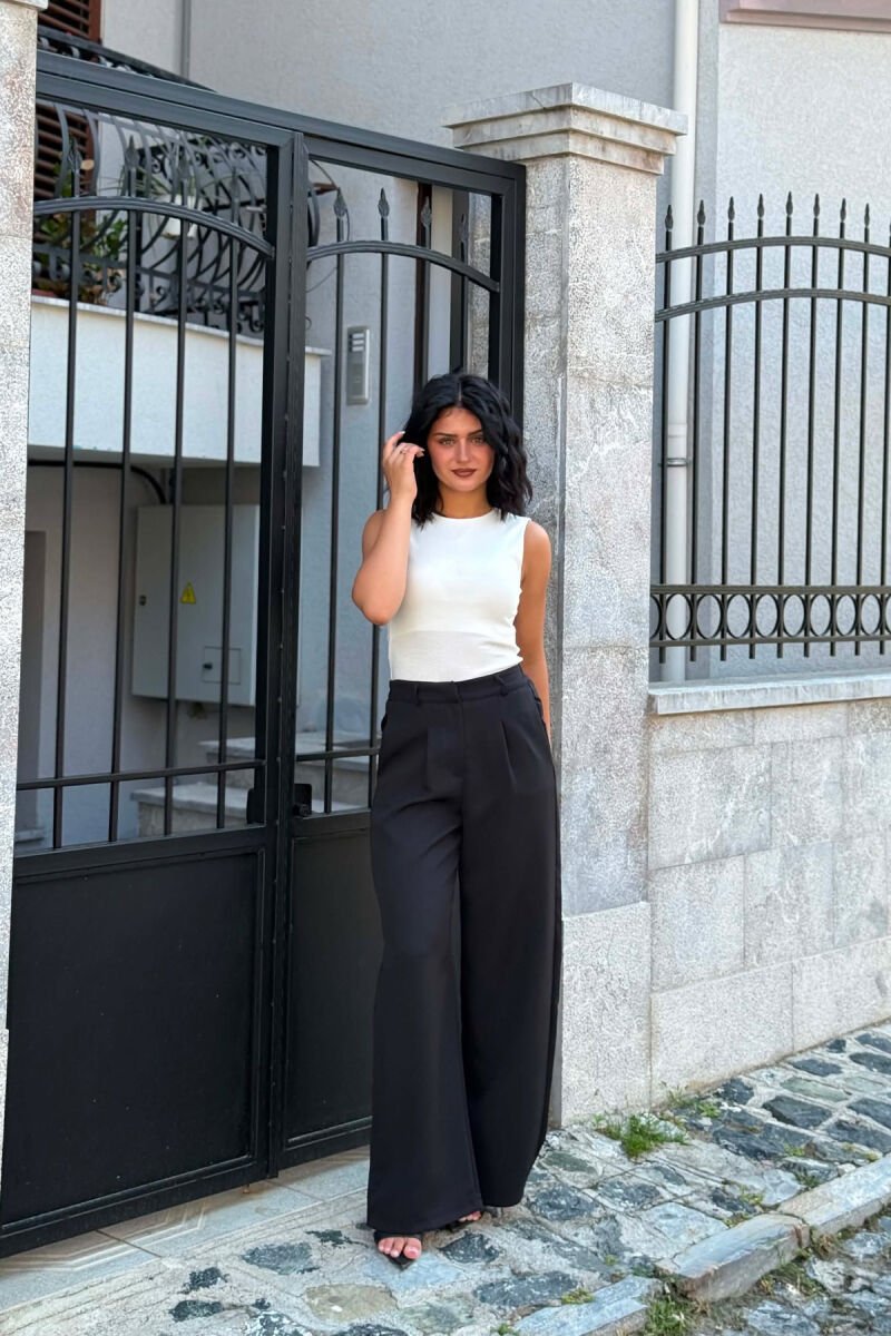 ONE COLOR SEMI ELASTIC WAIST WOMAN TROUSERS BLACK/ E ZEZE - 1