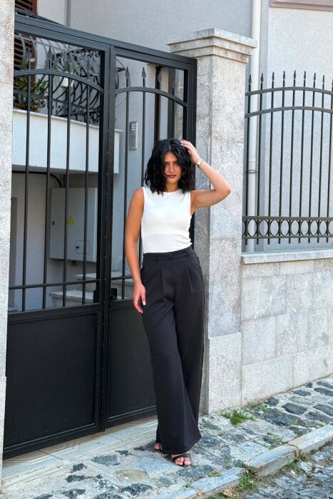 ONE COLOR SEMI ELASTIC WAIST WOMAN TROUSERS BLACK/ E ZEZE - 3