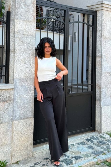 ONE COLOR SEMI ELASTIC WAIST WOMAN TROUSERS BLACK/ E ZEZE - 5
