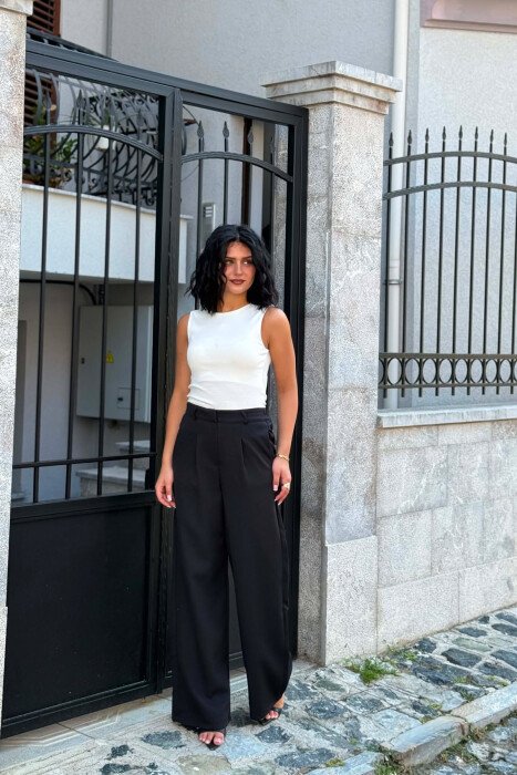 ONE COLOR SEMI ELASTIC WAIST WOMAN TROUSERS BLACK/ E ZEZE - 6