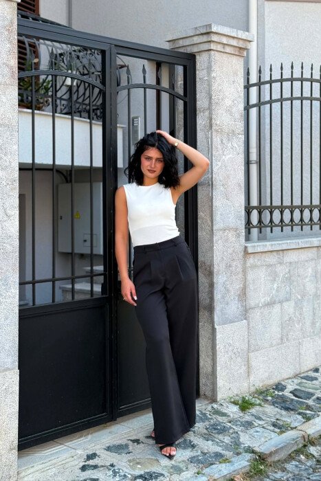 ONE COLOR SEMI ELASTIC WAIST WOMAN TROUSERS BLACK/ E ZEZE - 8