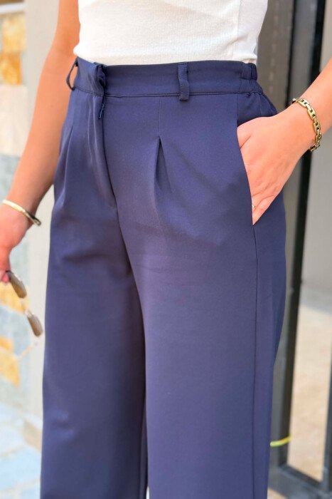 ONE COLOR SEMI ELASTIC WAIST WOMAN TROUSERS BLUE/BLU - 3