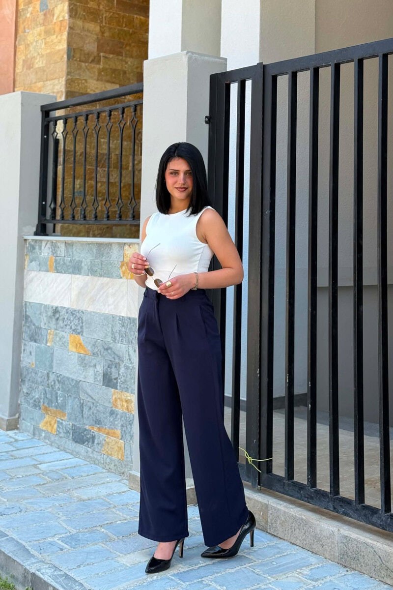 ONE COLOR SEMI ELASTIC WAIST WOMAN TROUSERS BLUE/BLU - 4
