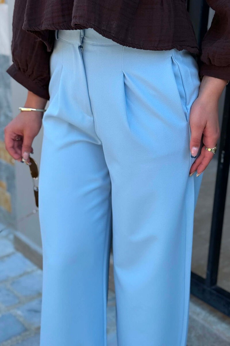 ONE COLOR SEMI ELASTIC WAIST WOMAN TROUSERS LIGHTBLUE/BZ - 7
