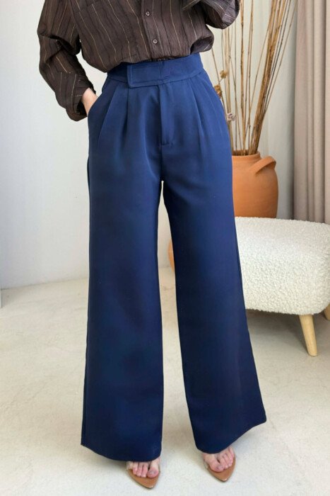 ONE COLOR SEMI ELASTIC WIDE LEG WOMAN TROUSERS BLUE/BLU - 3