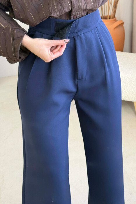 ONE COLOR SEMI ELASTIC WIDE LEG WOMAN TROUSERS BLUE/BLU - 5