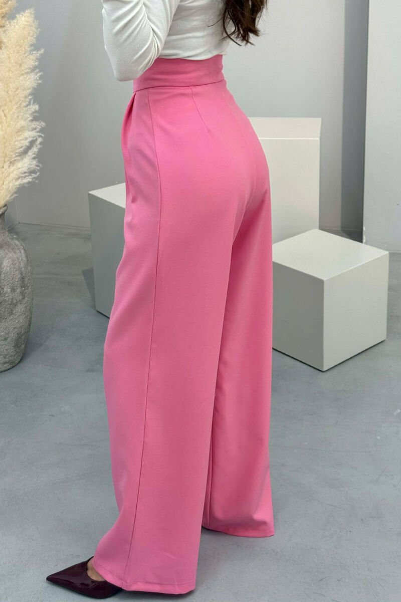 ONE COLOR SEMI ELASTIC WIDE LEG WOMAN TROUSERS PINK/ROZE - 2