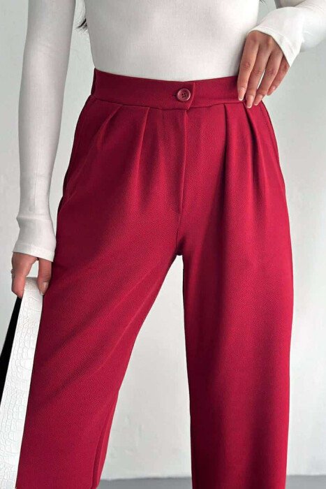 ONE COLOR SEMI ELASTIC WOMEN TROUSERS BURGUNDY/VISHNJE - 2