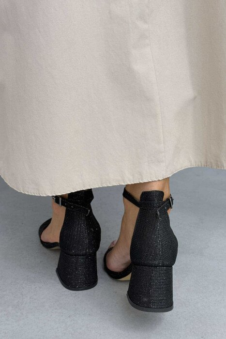 ONE COLOR SEMI HEEL WOMEN SANDALS GLOSSY BLACK-ZEZE SHKELQIM - 4