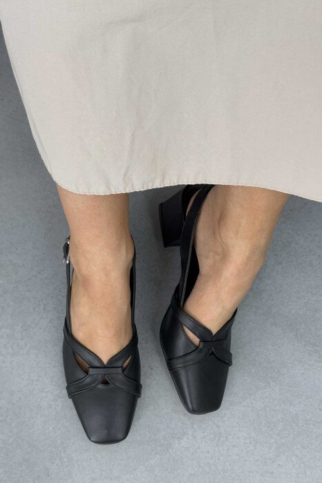 ONE COLOR SEMI HEEL WOMEN SHOES BLACK/ E ZEZE - 4