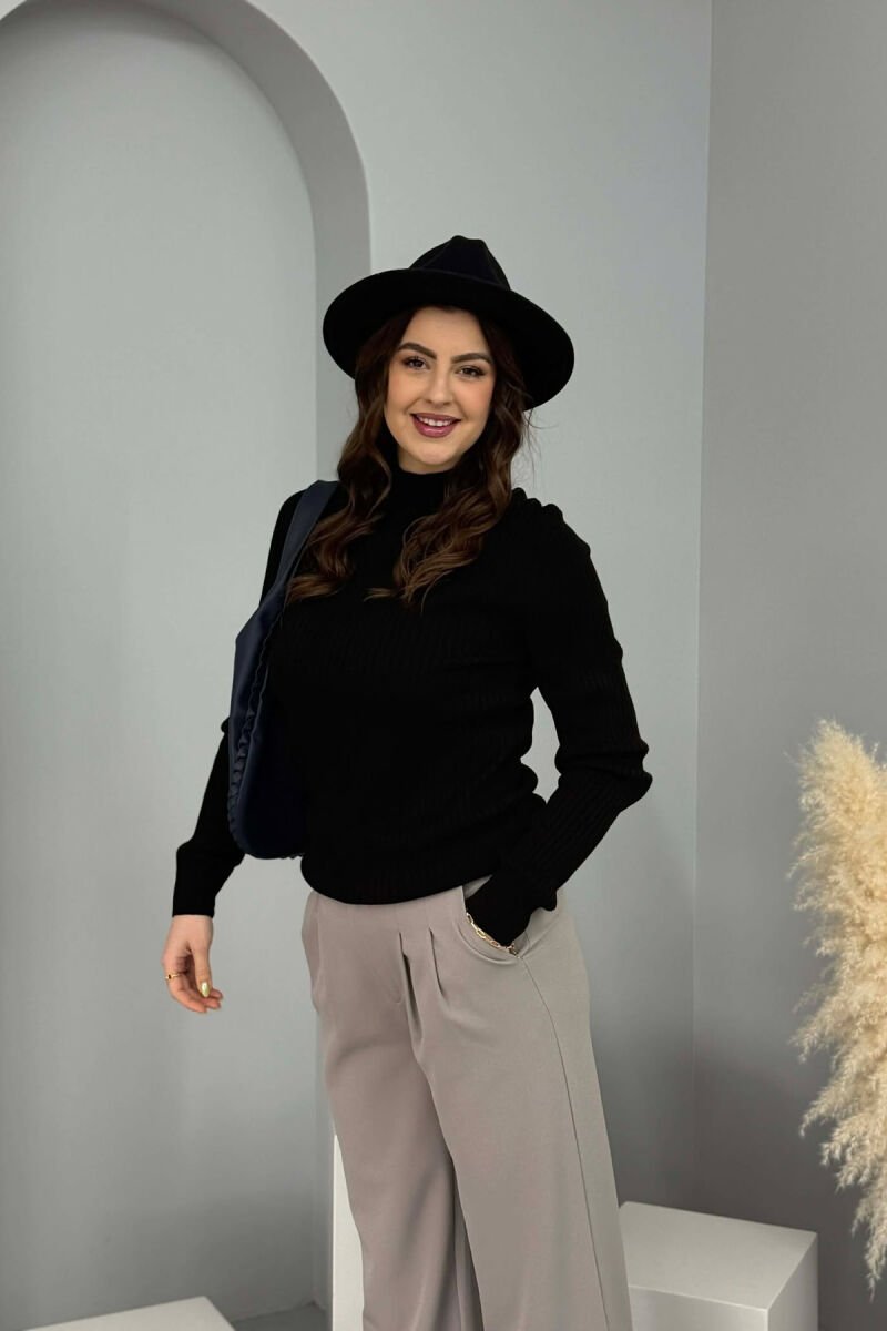 ONE COLOR SEMI NECK WOMEN SWEATER BLACK/ E ZEZE - 2