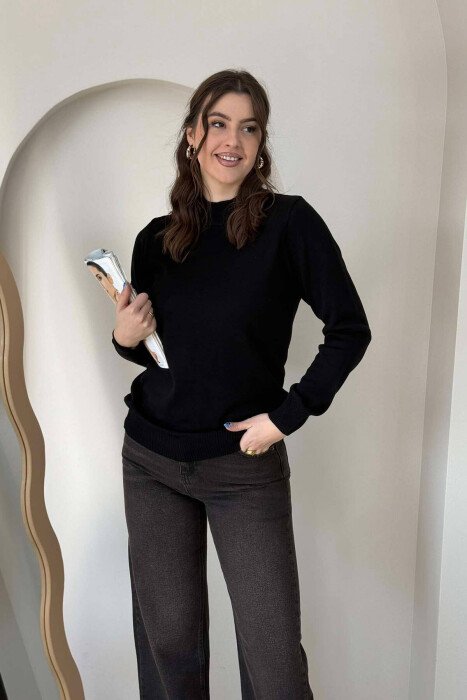 ONE COLOR SEMI NECK WOMEN SWEATER BLACK/ E ZEZE 