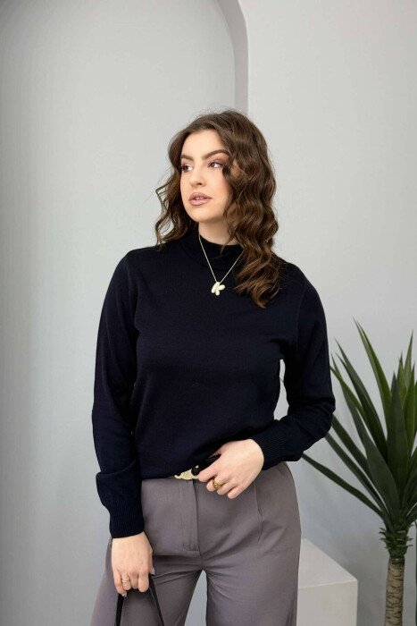 PULOVËR NJË NGJYRËSHE PËR FEMRA NË NGJYRËN BLU E ERRËT - KLAUDIO FASHION