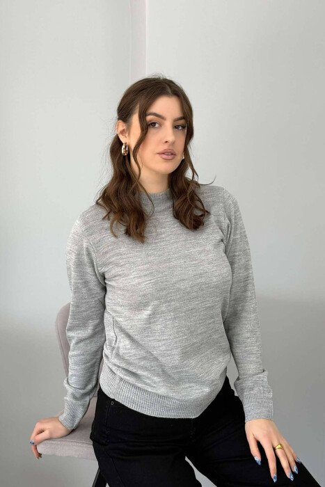 ONE COLOR SEMI NECK WOMEN SWEATER LIGHT GREY/GZ - 1