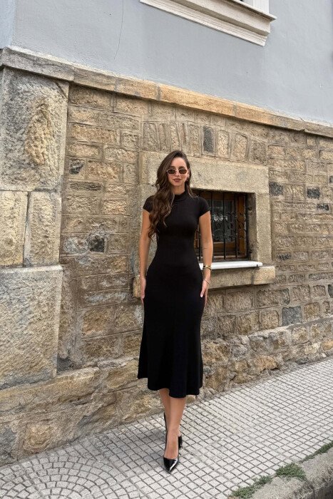 ONE COLOR SEMI NECK SLEEVELESS LONG WOMAN DRESS BLACK/ E ZEZE - KLAUDIO FASHION