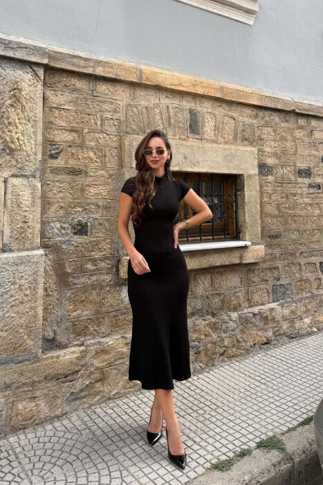 ONE COLOR SEMI NECK SLEEVELESS LONG WOMAN DRESS BLACK/ E ZEZE - 4
