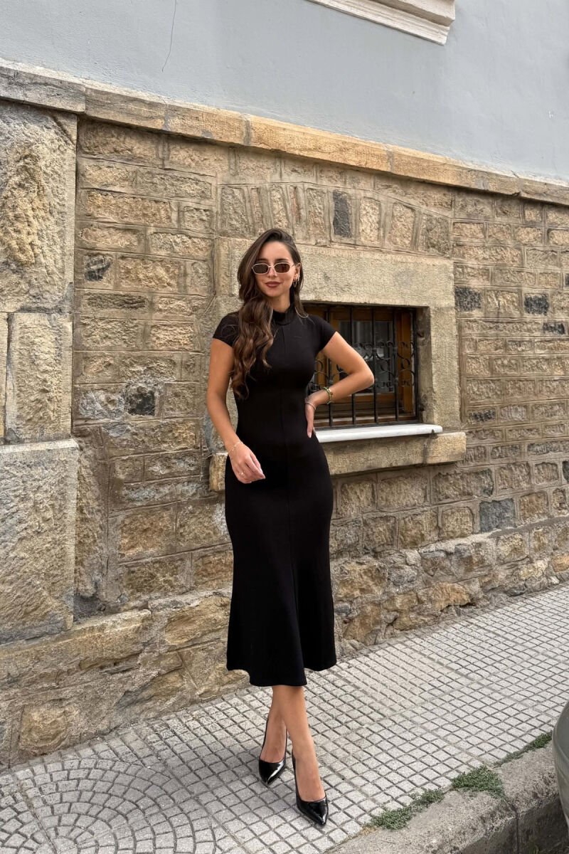 ONE COLOR SEMI NECK SLEEVELESS LONG WOMAN DRESS BLACK/ E ZEZE - 4