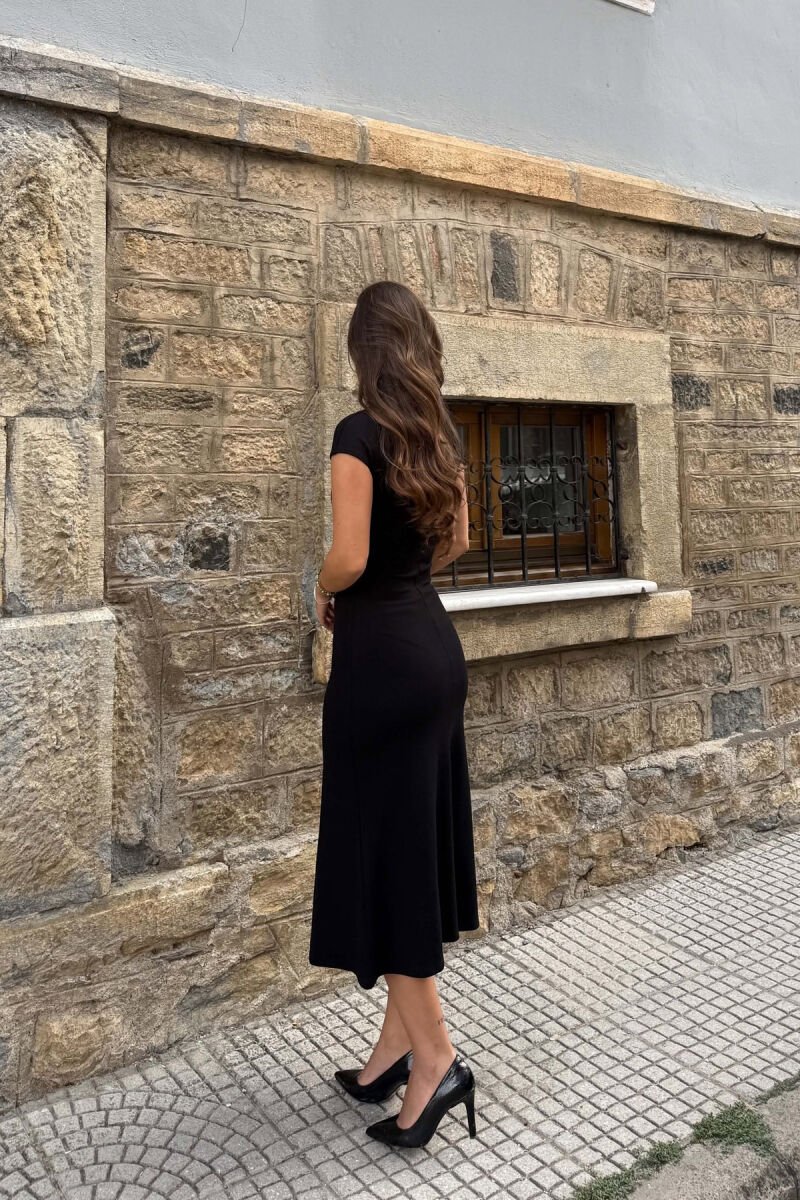 ONE COLOR SEMI NECK SLEEVELESS LONG WOMAN DRESS BLACK/ E ZEZE - 5
