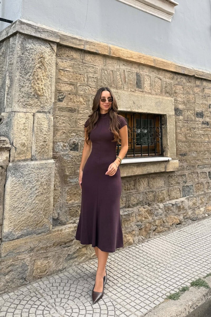 ONE COLOR SEMI NECK SLEEVELESS LONG WOMAN DRESS DARK BURGUNDY/VISHNJE E ERRET - 4