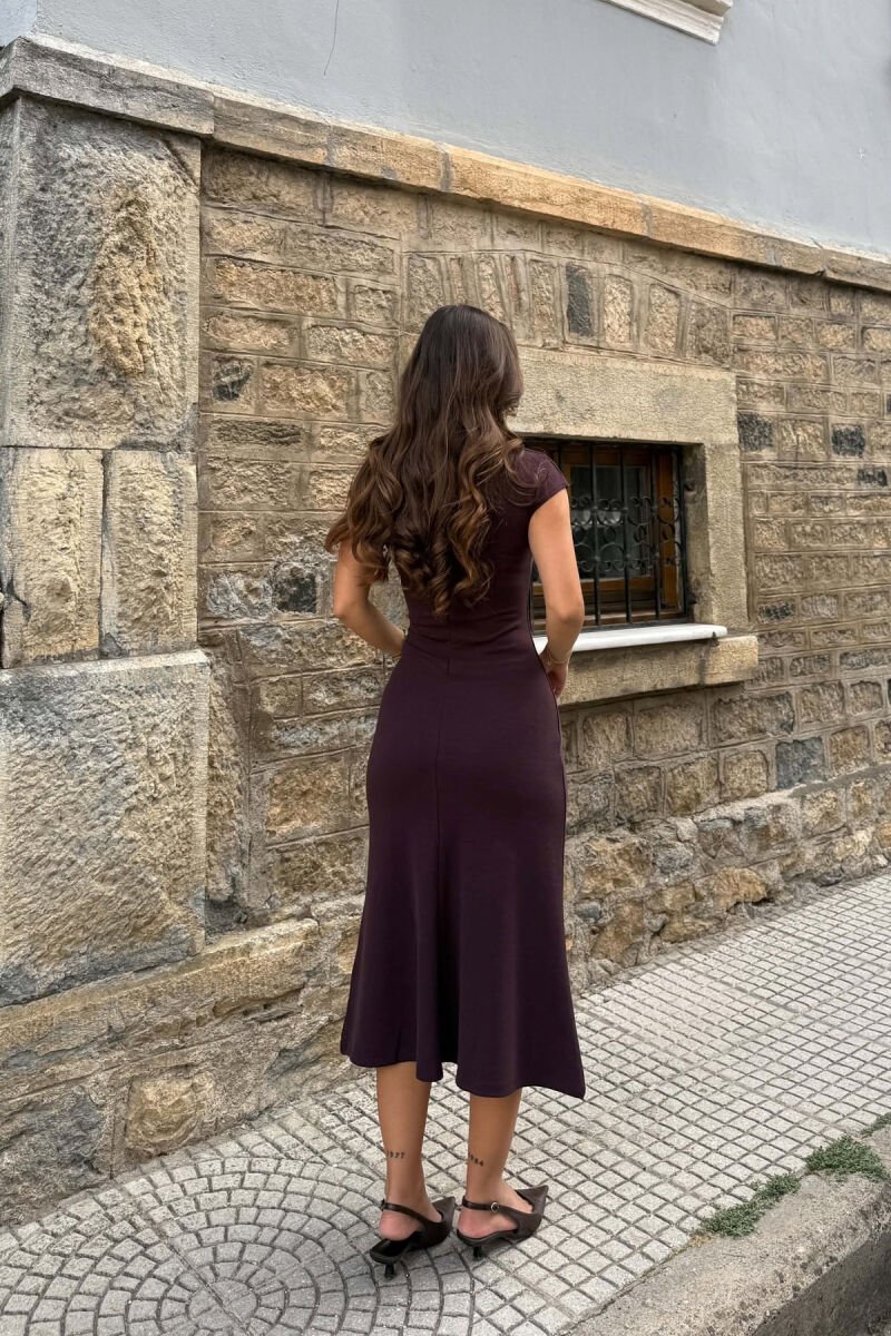 ONE COLOR SEMI NECK SLEEVELESS LONG WOMAN DRESS DARK BURGUNDY/VISHNJE E ERRET - 5