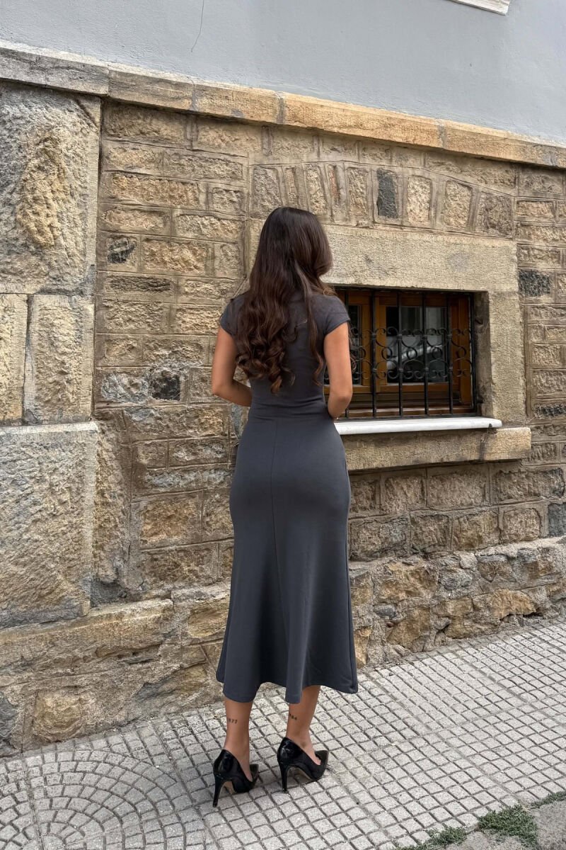 ONE COLOR SEMI NECK SLEEVELESS LONG WOMAN DRESS GREY/GRI - 2