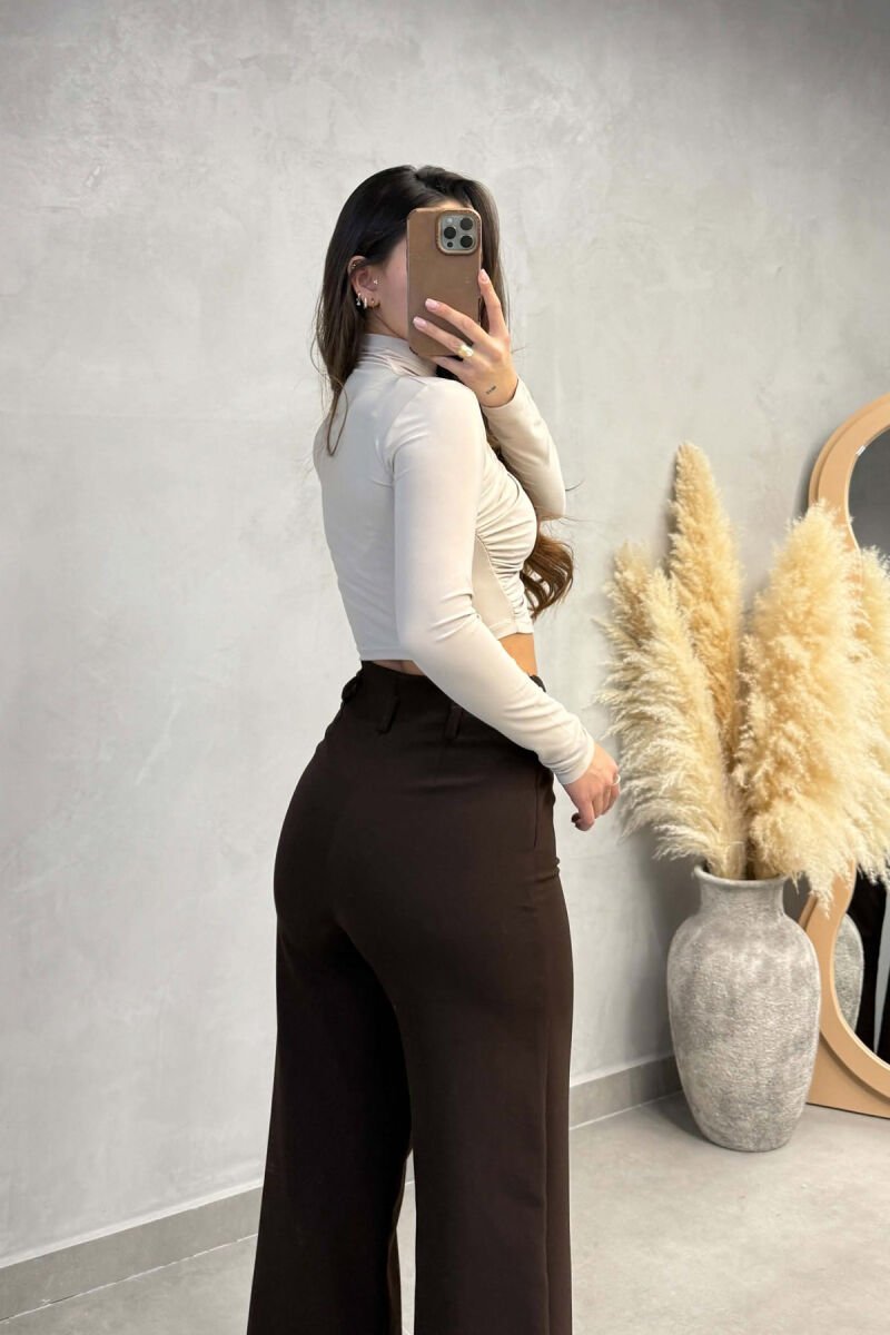 ONE COLOR SEMI NECK WOMAN SWEATSHIRT BEIGE/BEZHE - 3