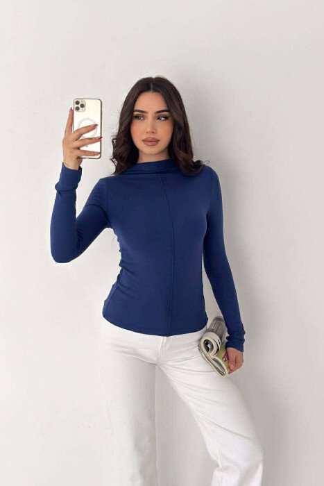 ONE COLOR SEMI NECK WOMAN SWEATSHIRT BLUE/BLU - 1