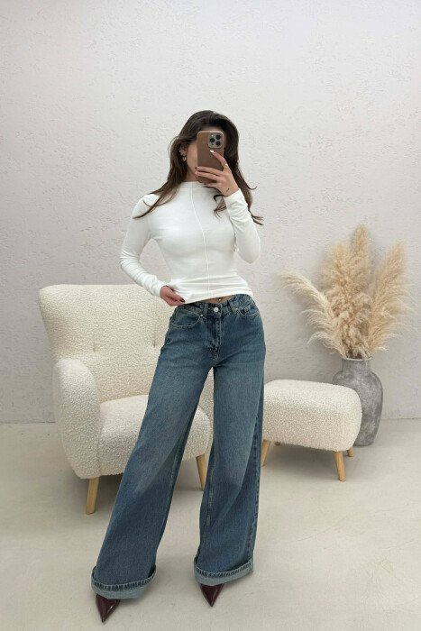 ONE COLOR SEMI NECK WOMAN SWEATSHIRT WHITE-E BARDHE - 2