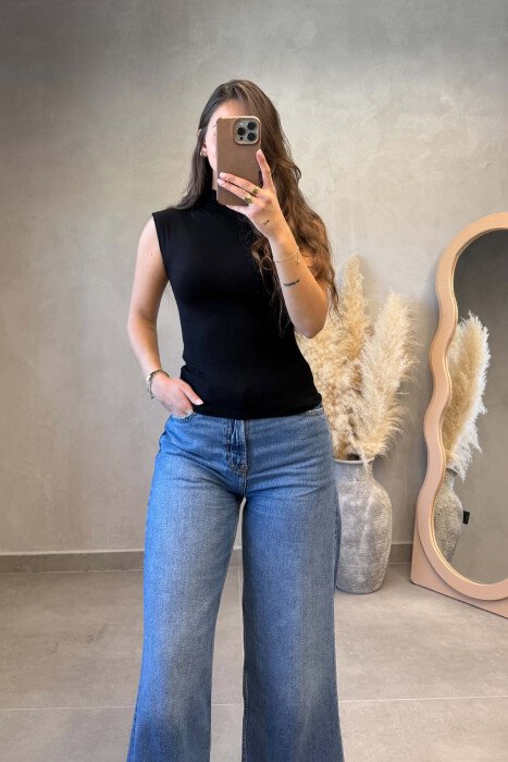 ONE COLOR SEMI NECK WOMAN TANK TOP BLACK/ E ZEZE - 2