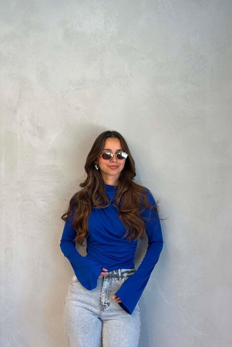 ONE COLOR SEMI NECK WOMEN SWEATSHIRT ELECTRIC BLUE/BLEL - KLAUDIO FASHION