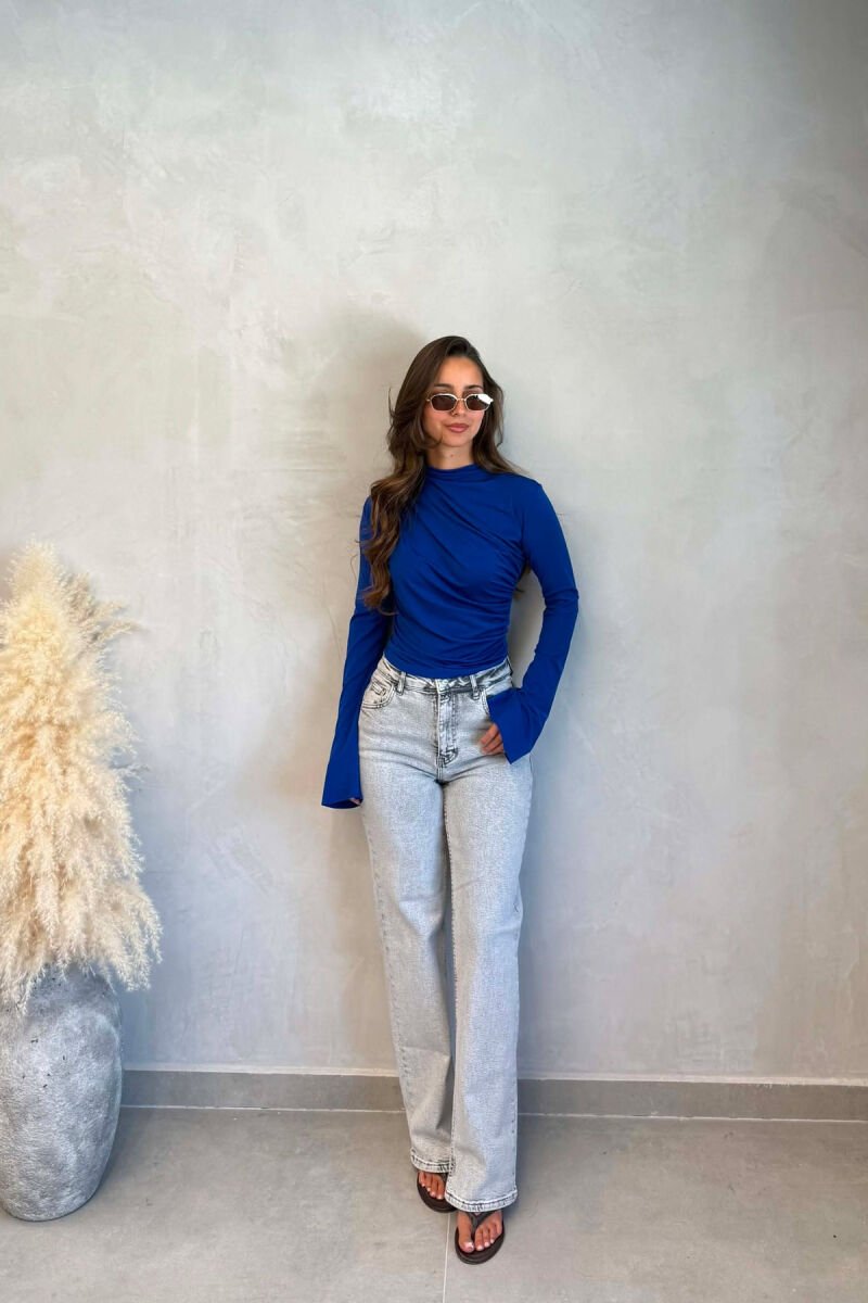 ONE COLOR SEMI NECK WOMEN SWEATSHIRT ELECTRIC BLUE/BLEL - 3