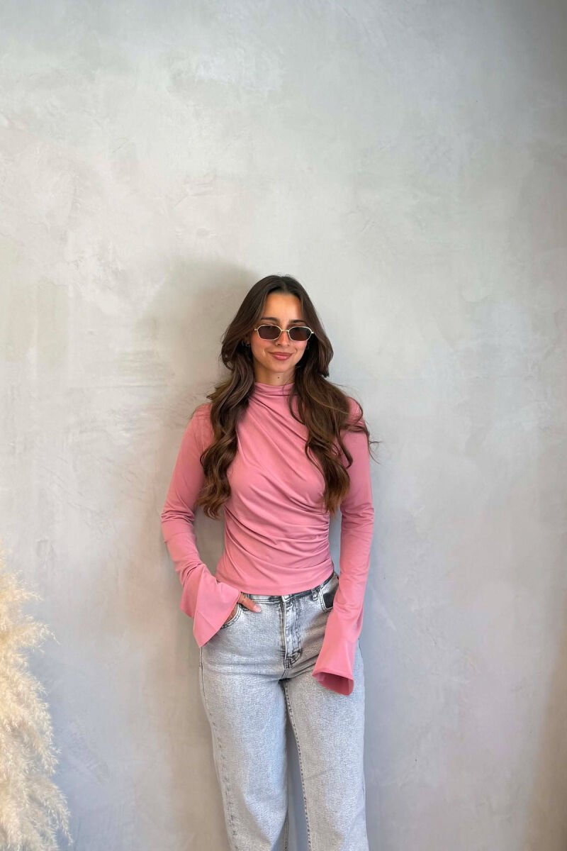 ONE COLOR SEMI NECK WOMEN SWEATSHIRT POWDER/PUDER - 4