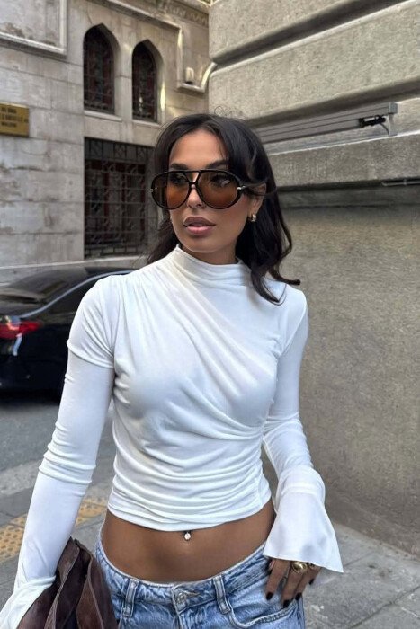 ONE COLOR SEMI NECK WOMEN SWEATSHIRT WHITE-E BARDHE - 2