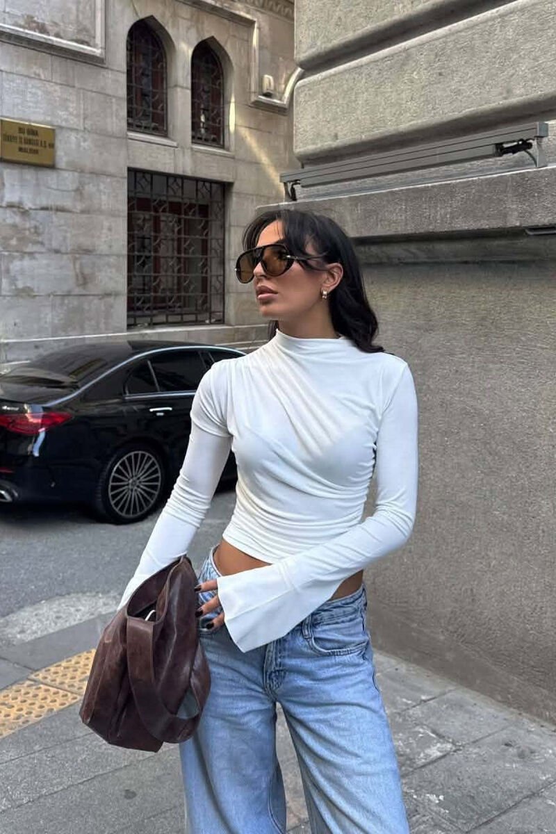 ONE COLOR SEMI NECK WOMEN SWEATSHIRT WHITE-E BARDHE - 3