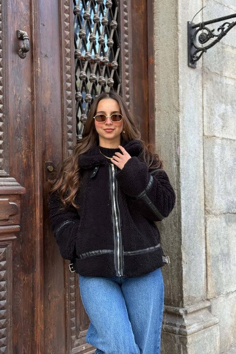 ONE COLOR SHEEPSKIN WOMAN JACKET BLACK/ E ZEZE 