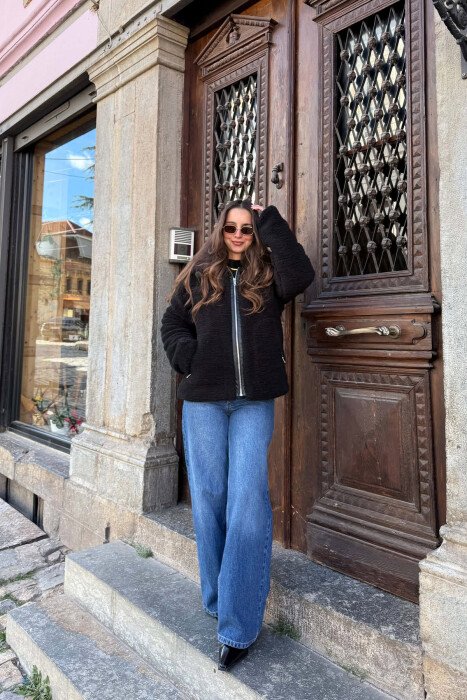 ONE COLOR SHEEPSKIN WOMAN JACKET BLACK/ E ZEZE - 1