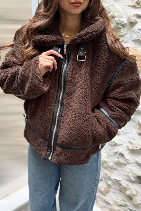 ONE COLOR SHEEPSKIN WOMAN JACKET BROWN/KAFE - 3