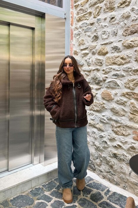 ONE COLOR SHEEPSKIN WOMAN JACKET BROWN/KAFE - 4