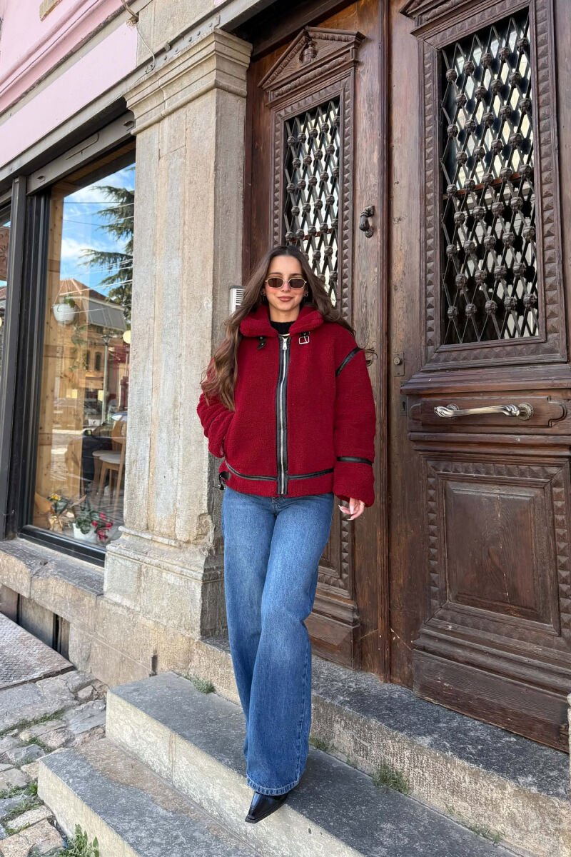 ONE COLOR SHEEPSKIN WOMAN JACKET BURGUNDY/VISHNJE - 3