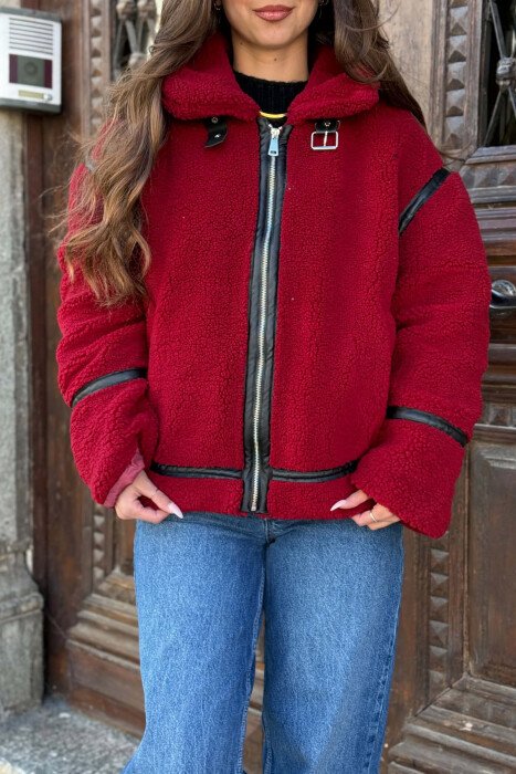 ONE COLOR SHEEPSKIN WOMAN JACKET BURGUNDY/VISHNJE - 5
