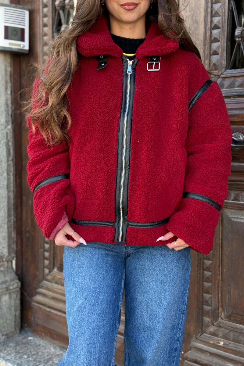 ONE COLOR SHEEPSKIN WOMAN JACKET BURGUNDY/VISHNJE - 5
