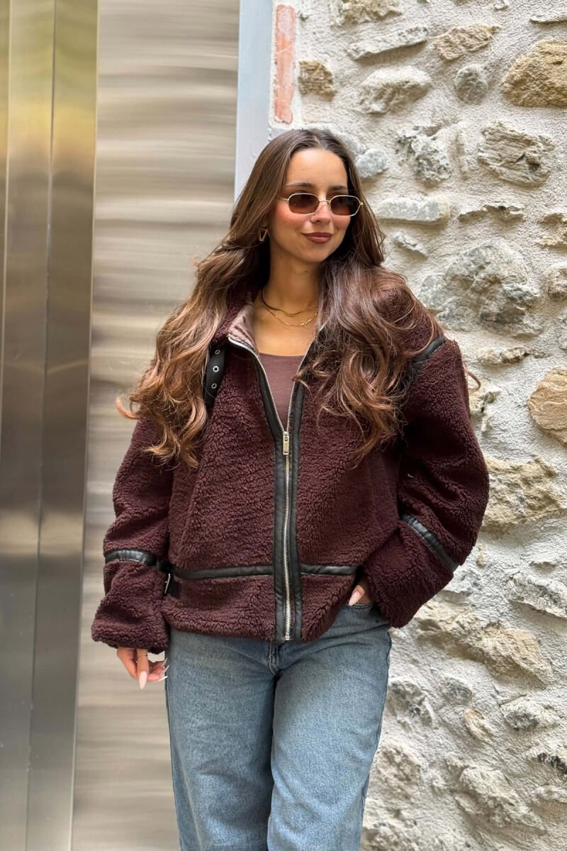 ONE COLOR SHEEPSKIN WOMAN JACKET DARK BROWN/KAE - 1