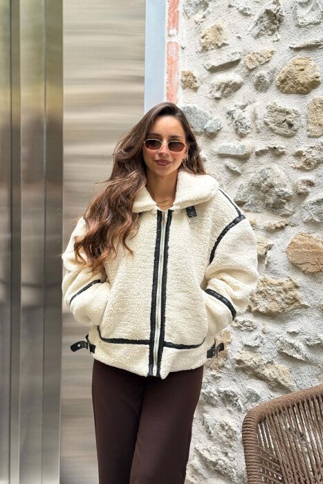 ONE COLOR SHEEPSKIN WOMAN JACKET WHITE-E BARDHE 