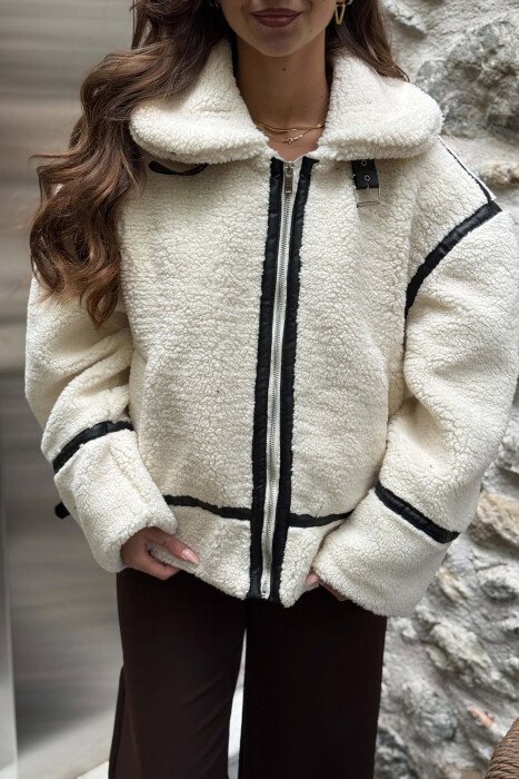 ONE COLOR SHEEPSKIN WOMAN JACKET WHITE-E BARDHE - 3