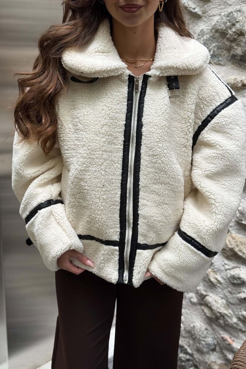 ONE COLOR SHEEPSKIN WOMAN JACKET WHITE-E BARDHE - 3